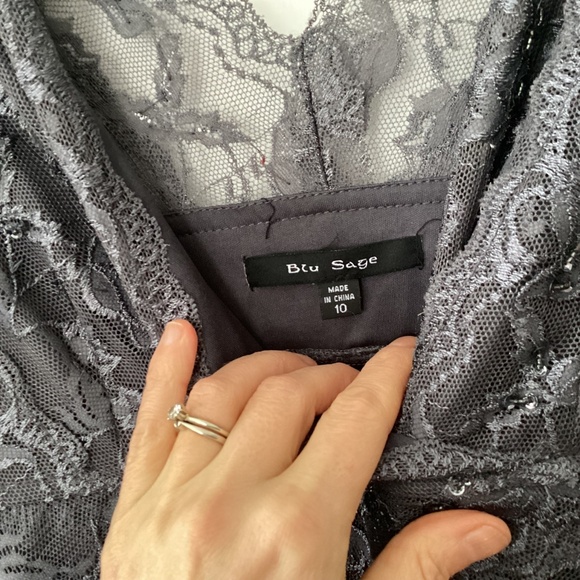 Blu Sage Y2K Prom Cocktail Dress Sz 10 Gray Sheer Lace Sequins Sleeveless Fairy - Picture 7 of 10